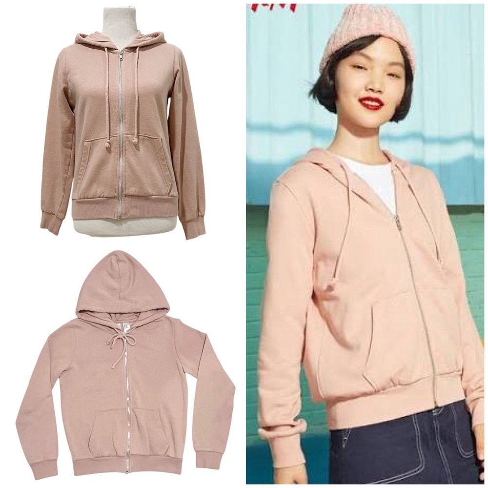 H&M - Baby Pink Zip Up Hooded Sweatshirt with Pockets | Size XS